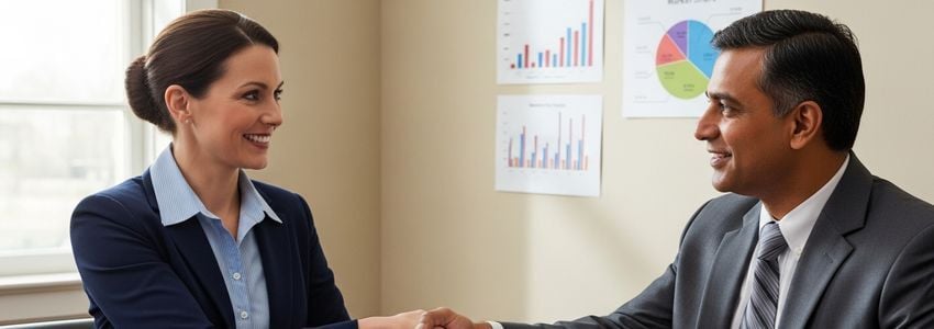 Business professionals reviewing purchase order financing documents