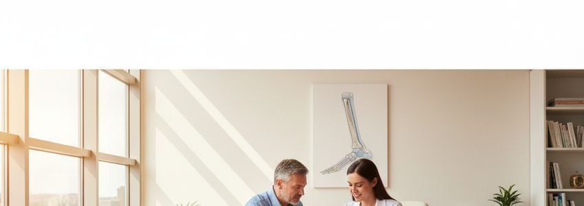 Podiatrist consulting with patient about practice financing options at a medical office desk