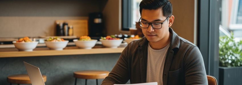 Poke restaurant owner reviewing business financing options