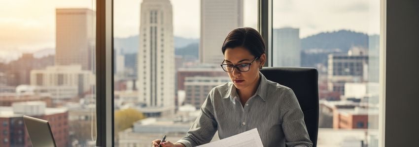 Small business owner reviewing financing options in Portland Oregon