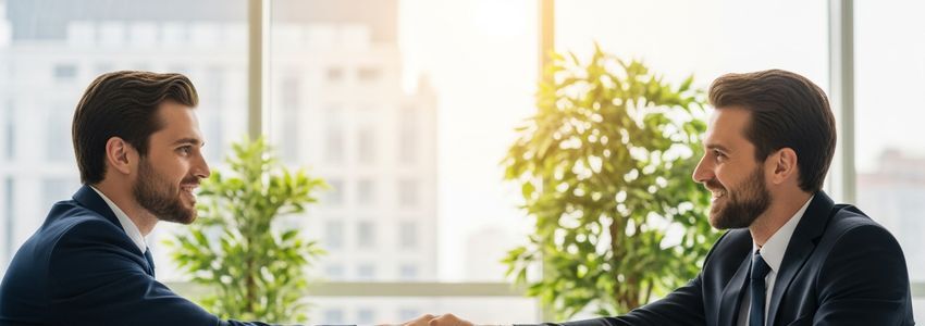 Business professional reviewing loan repayment options at a modern office