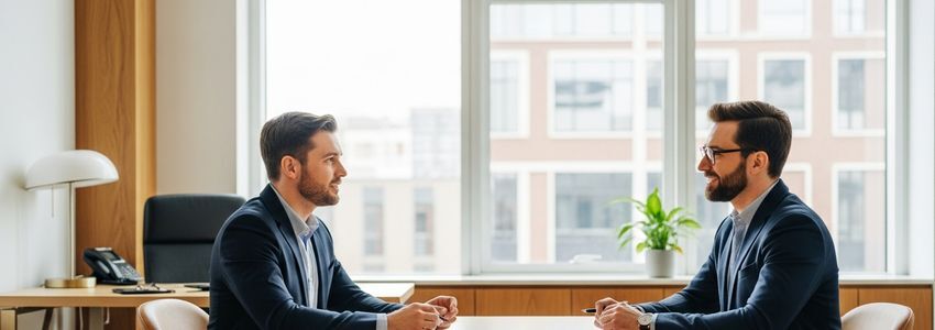 A small business owner consulting with a financial advisor about pre-qualifying for a personal loan at a modern office