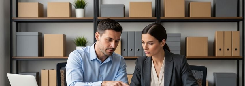 Private label business owner reviewing product samples and financing options