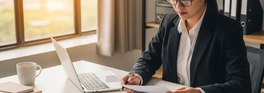 Process server business owner reviewing financing options at a professional desk