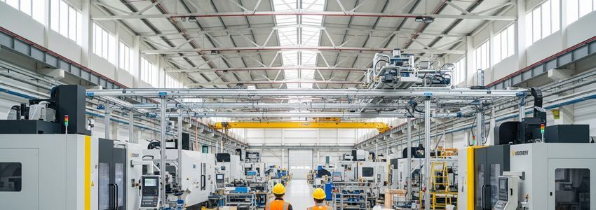 Business owner reviewing equipment financing documents for production facility expansion