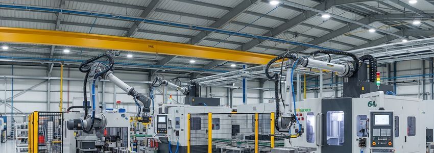 Manufacturing production floor with industrial equipment showing the type of assets financed through equipment loans