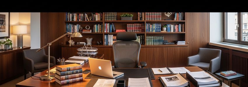 Professional services business office with legal and financial documents representing financing for lawyers, accountants, and consultants