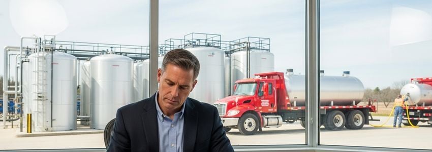 Propane delivery business owner reviewing financing options