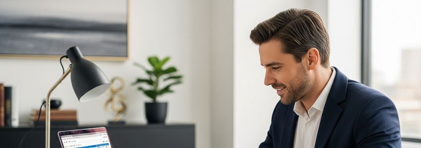 Business owner reviewing protein bar company financing documents at an office desk