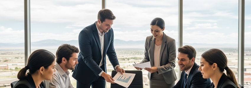 Pueblo Colorado small business owner reviewing financing options at a commercial office