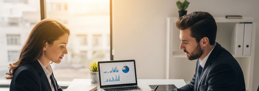 Business professional reviewing Qdoba franchise loan documents with financial advisor