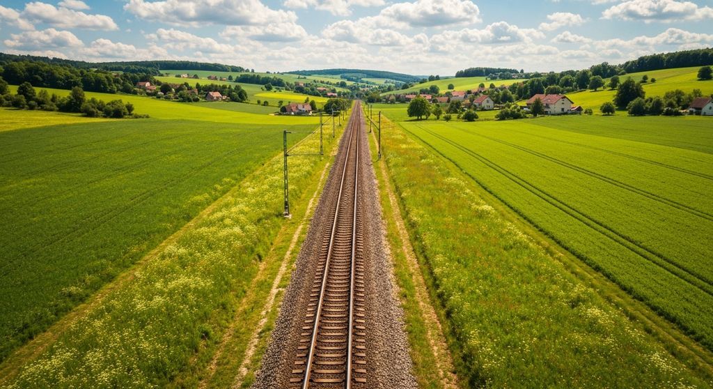 Rail service crew operating track maintenance machinery on a railroad line