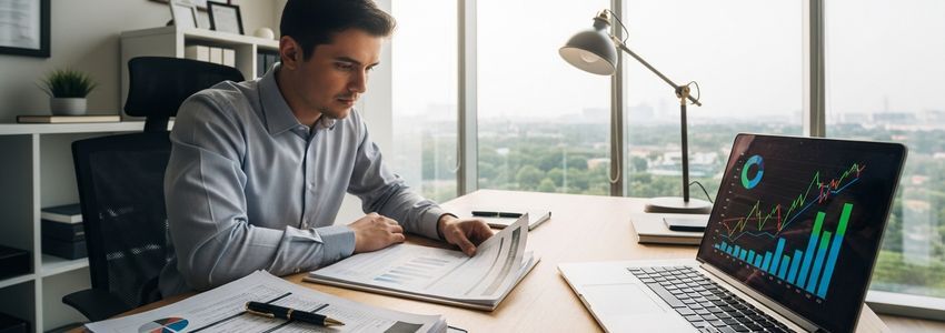 Small business owner reviewing financing options at a desk