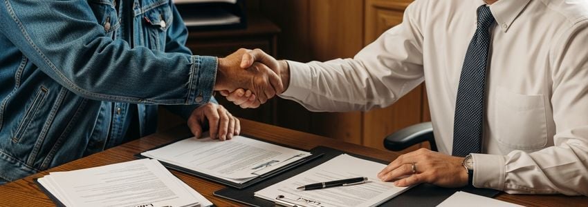 Ranch owner discussing financing options with a lender