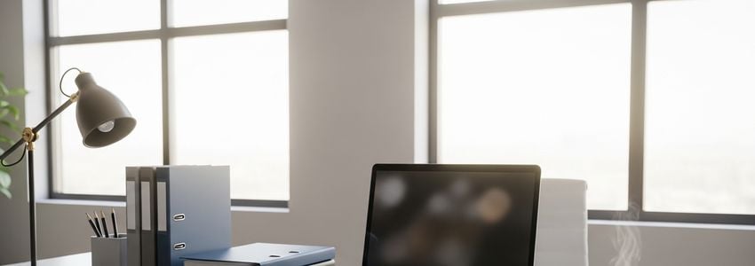 Re-Bath franchise owner reviewing financing documents at office desk