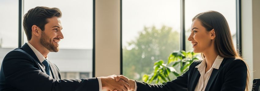 Real estate professionals completing a loan agreement at a modern office