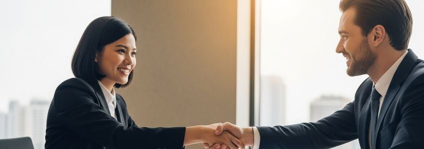 Real estate investor and loan advisor reviewing investment property financing at a professional office
