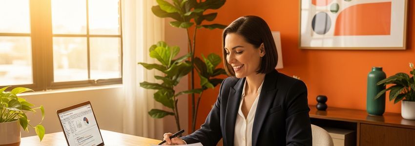 Real estate school business owner reviewing financing options for their school