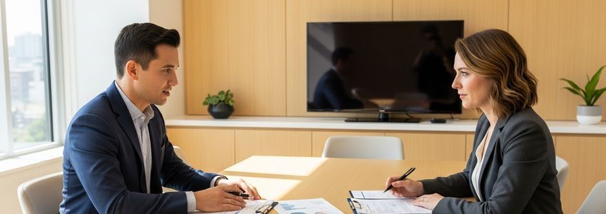 Business professional reviewing credit report and financial documents to rebuild business credit after loan denial