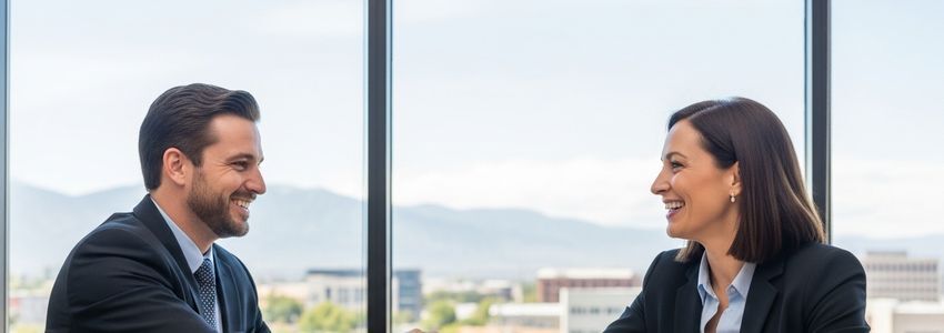 Small business owner and financial advisor meeting in Redding, California office