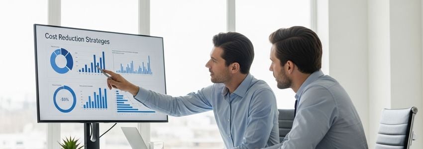Financial advisor presenting capital cost reduction strategies to business owner