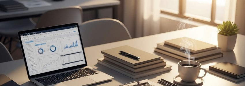 Business owner reviewing loan refinancing options at office desk