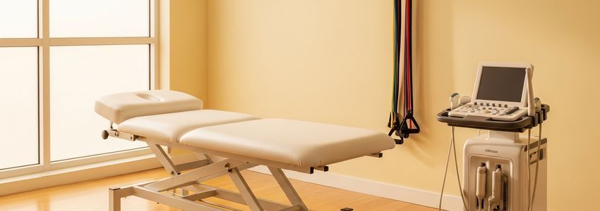 Physical therapy clinic equipment including treatment table and resistance training tools used in rehabilitation therapy financing