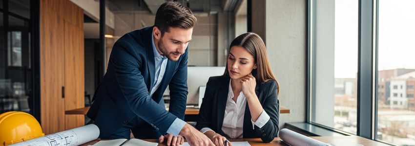 Remodeling contractor reviewing financing documents with business advisor in a professional office setting