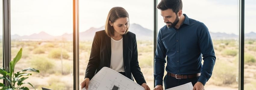 Business professionals reviewing renewable energy financing plans in Arizona
