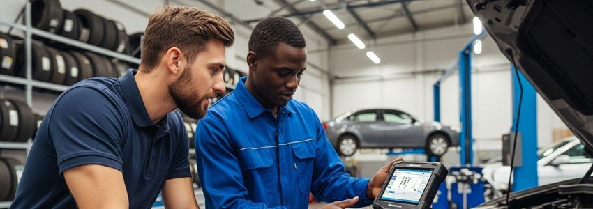 Repair center technician using professional diagnostic equipment financed through equipment financing