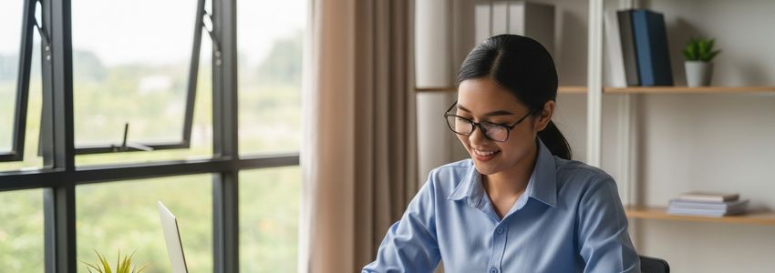 Business professional reviewing loan repayment terms documents at a desk