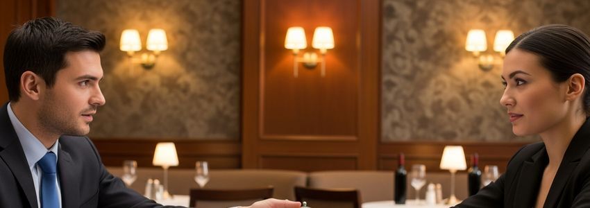 Restaurant owner and financial advisor reviewing business plan documents in professional meeting