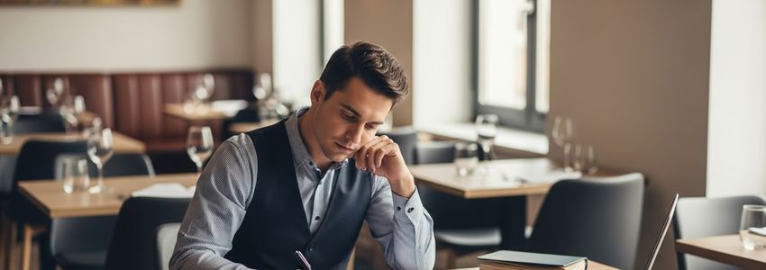 Restaurant owner reviewing equipment leasing documents and financing options for their restaurant