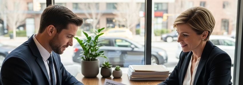 Restaurant equipment lease - restaurant owner reviewing financing agreement