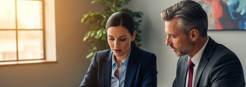 Retail business owner and loan officer reviewing financing documents
