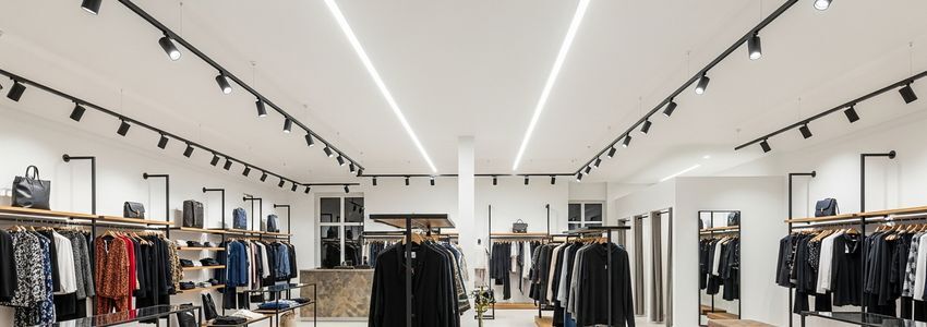 Modern renovated retail store interior with updated fixtures and lighting