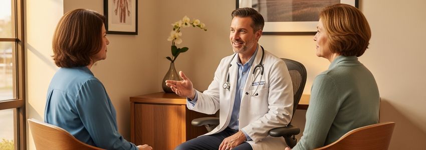 Rheumatology practice physician consulting with patient about financing options