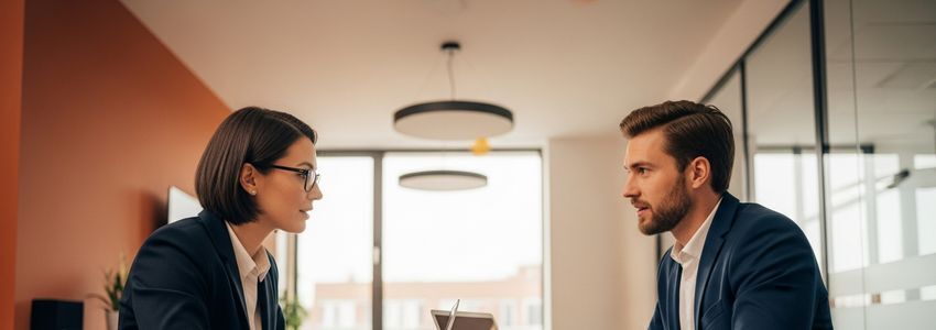 Richmond Virginia business loan consultation with two professionals reviewing financing documents at a modern office
