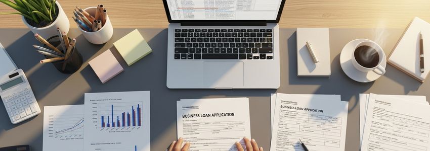 Business financing documents and laptop for Rita's Italian Ice franchise loan application review