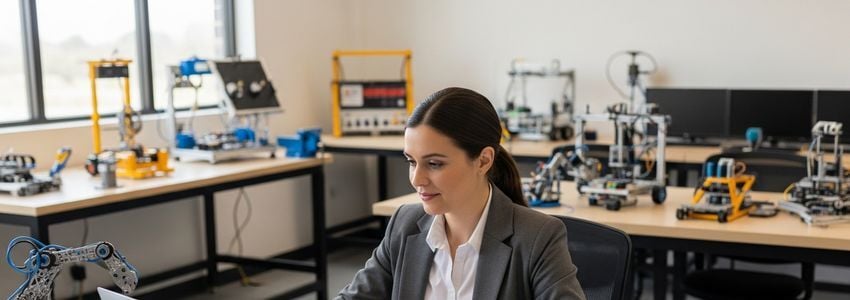 A business professional reviewing loan options for a robotics class and STEM education business