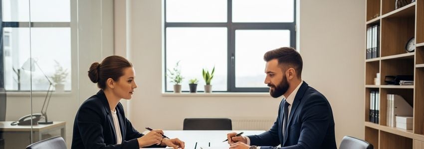 Small business owner reviewing franchise loan documents at office desk