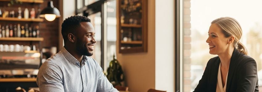 Round Rock Texas small business owner reviewing financing options with a lending specialist at a modern office