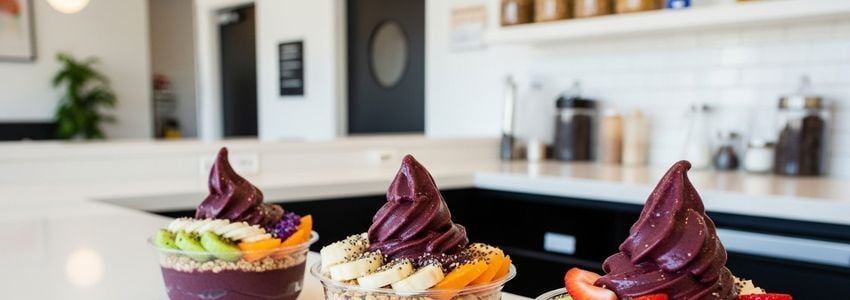 Rush Bowls franchise owner reviewing financing options at acai bowl restaurant