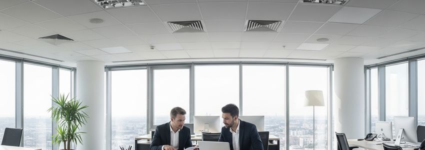 Safety consulting professionals reviewing business financing documents in a modern office
