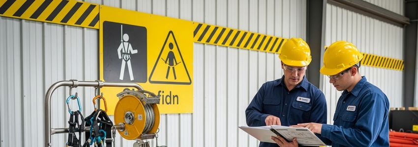 Safety manager and worker reviewing equipment financing documentation for workplace safety upgrades
