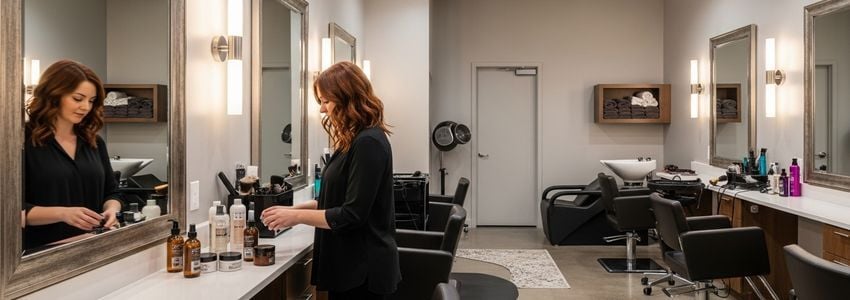 Salon suite owner reviewing financing options for their beauty business