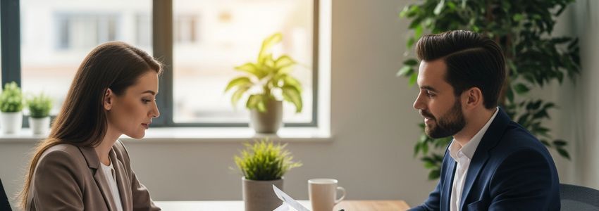 Business advisors meeting with small business owner to discuss same-day loan options