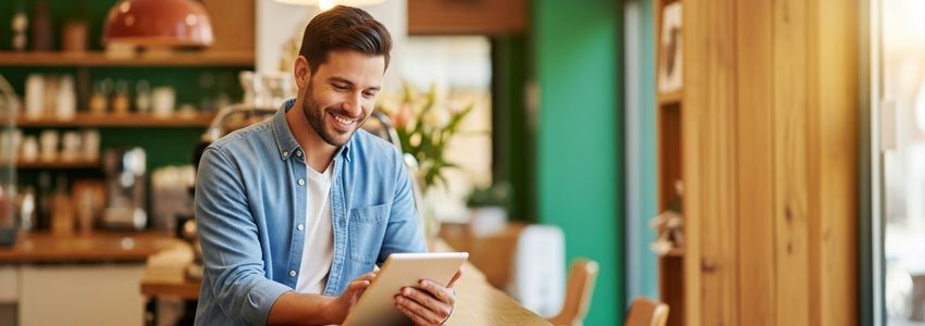 Small business owner using tablet to apply for same-day business loan