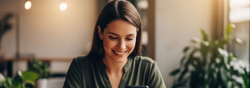 Business owner reviewing same-day funding approval on phone in modern office setting