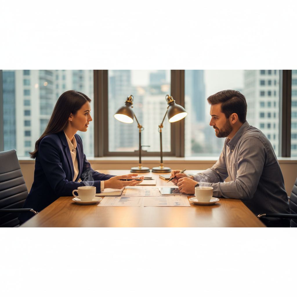 Financial advisor and business owner reviewing SBA loan repayment options